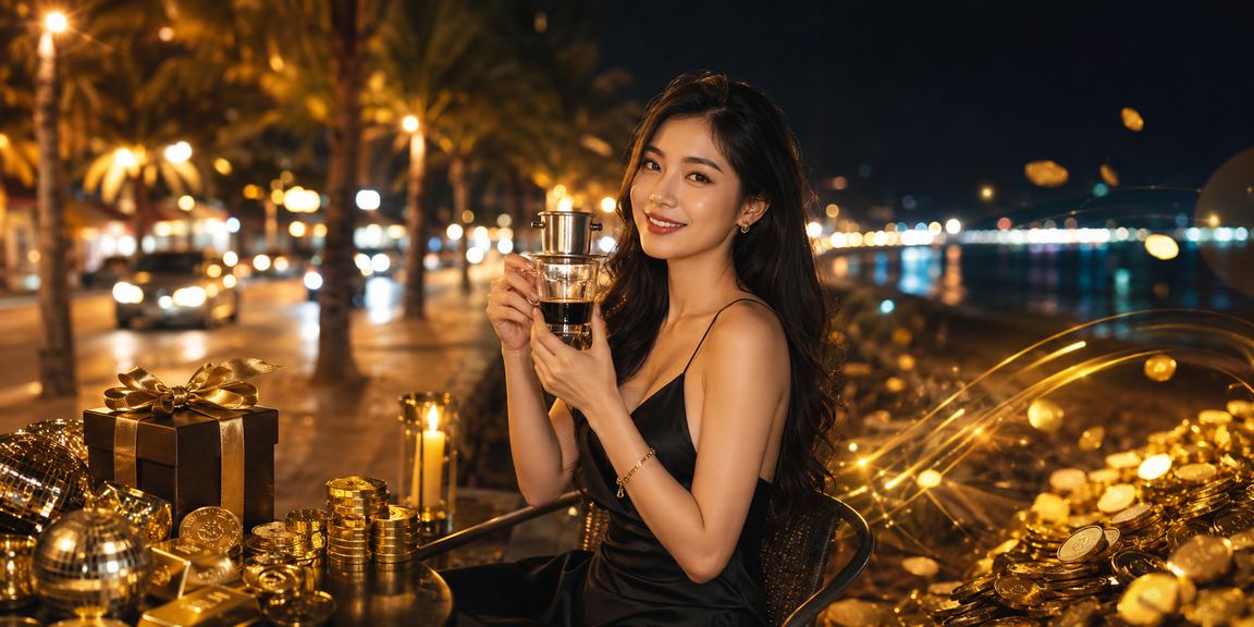 Người dùng tại Phan Thiết uống cà phê và theo dõi ưu đãi hoàn tiền trực tuyến